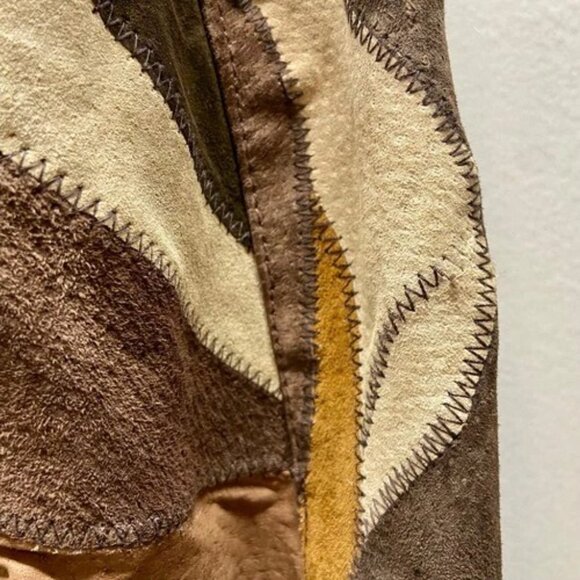 Vintage Outbrook Coast Patchwork Leather Jacket Women's Small Brown Faux Fur Y2K - Picture 9 of 15